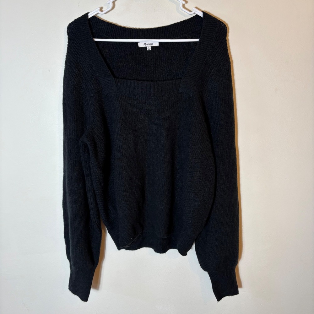 Madewell Black Square Neck Long Sleeve Knit Sweater Pullover Top Women's Large